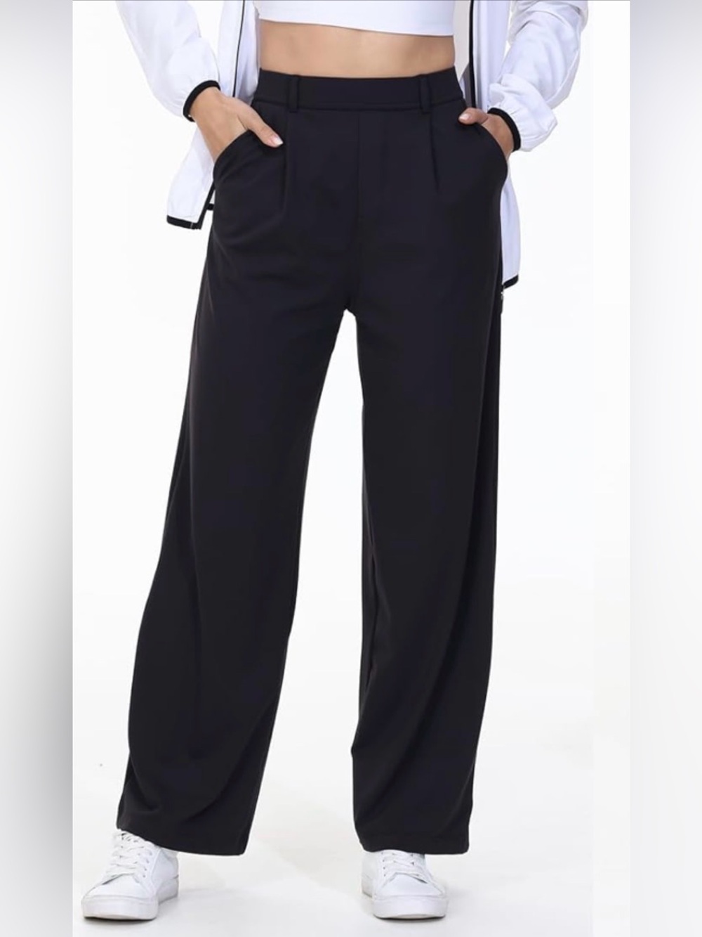 New Dress Pants Wide Leg Work Business Casual Pockets Yoga Travel Stretchy